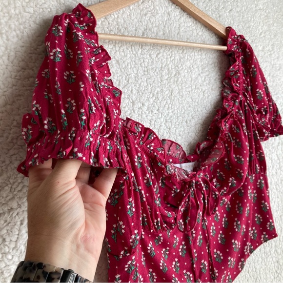 NWT Olivaceous Women’s fuschia short sleeve milkmaid crop top, Sz L - Picture 6 of 17